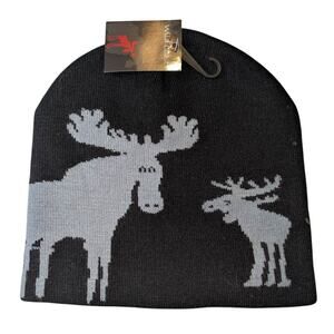 NWT Wild Coast Moose Beanie Stocking Cap Black Gray One Size